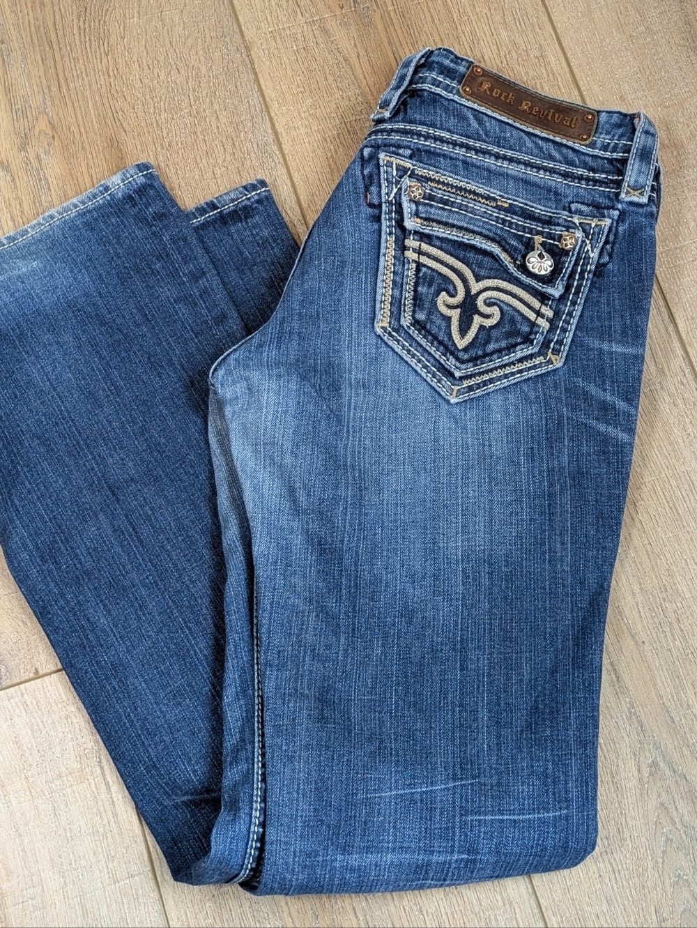 Rock Revival Women's Dark Blue Embroidered Pocket Jeans